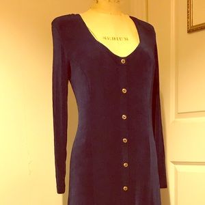 Vintage maxi dress long sleeves saphir blue